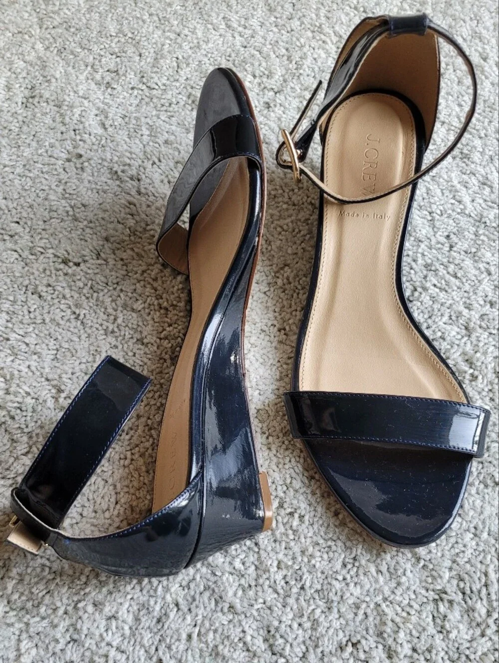 Made In Italy, Patton Leather In Navy  Impessive Short Wedge Ankle Straps Size 9